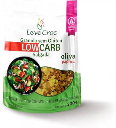 Granola sem glúten salgada Leve Croc low carb Oliva e Páprica 200g