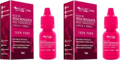 Óleo de Rosa Mosqueta 100% Puro Max Love - Kit 2x 10ml - Reduz Cicatrizes, Estrias e Marcas de Acne - Hidratação e Viço para Pele