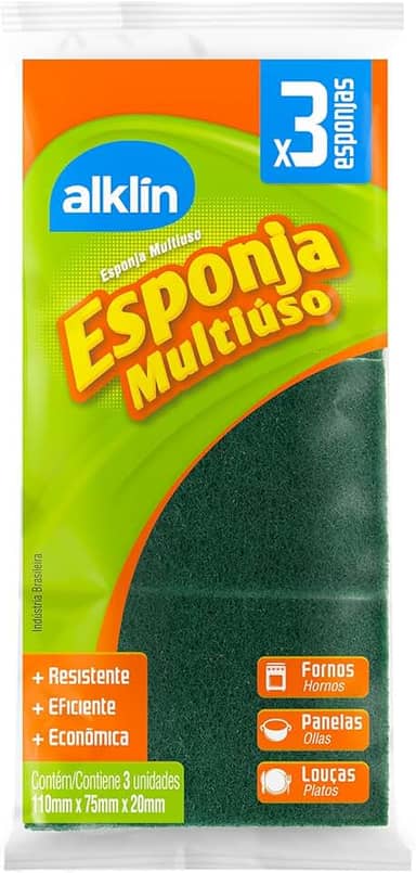 Esponja Multiúso - Abrasivo Dupla face c/ 3 unid., Alklin