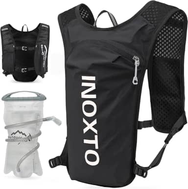 INOXTO Mochila de Colete de Hidratação para Corrida, Pacote Leve e Isolado com Bolsa de Bexiga de Água de 1,5L para Caminhada, Trilha, Corrida, Ciclismo, Maratona para Mulheres e Homens (Preto)
