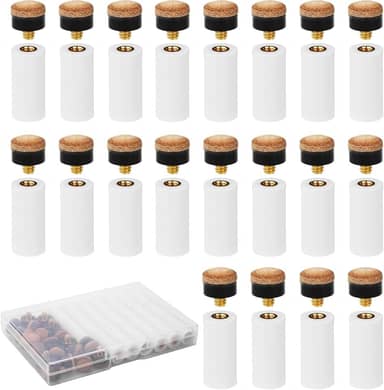 20 conjuntos de pontas de taco de sinuca, ponteiras de bilhar rosqueadas de substituição de 12 mm com pontas de taco de bilhar de couro marrom