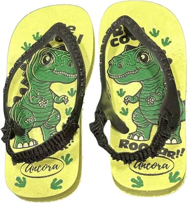 Chinelo Infantil Baby Dinossauro Amarelo Confortável Antiderrapante com Elástico Sandália Criança Masculino Feminino