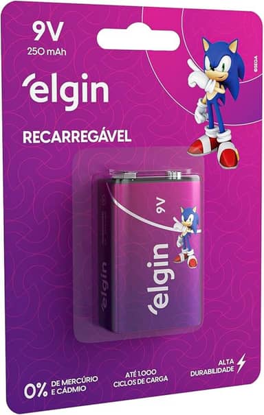 Bateria Recarregável 250mAh Elgin com 1 unidade 9V Pilha