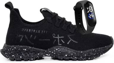 Tênis Masculino de Corrida Meia Preto Macio Confortável Para Academia + Relógio