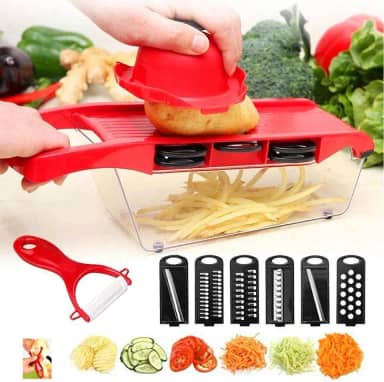 Mandoline em inox 6 em 1 slicer nicer ralador fatiador cortador de legumes e frutas com recipiente