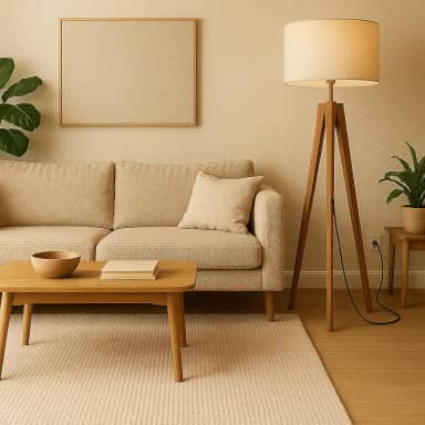 UNIDECOR CASA Luminária Abajur de Chão ROMA Tradicional Madeira Maciça Cúpula cor Palha Italiana