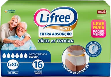Lifree Fralda Geriátrica Tipo Calça Extra Absorção G/Xg 16 Unidades