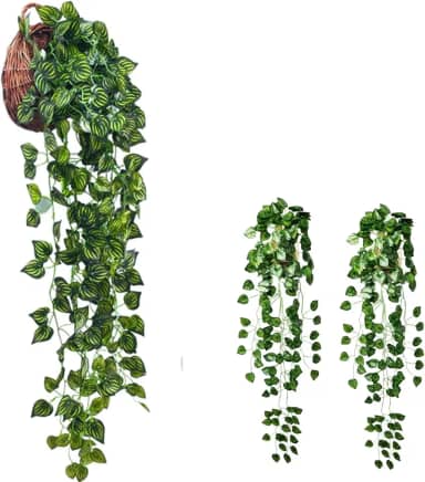 kit 2 Planta Artificial Pendente Folhagem Peperomia Decoração Toque Realista