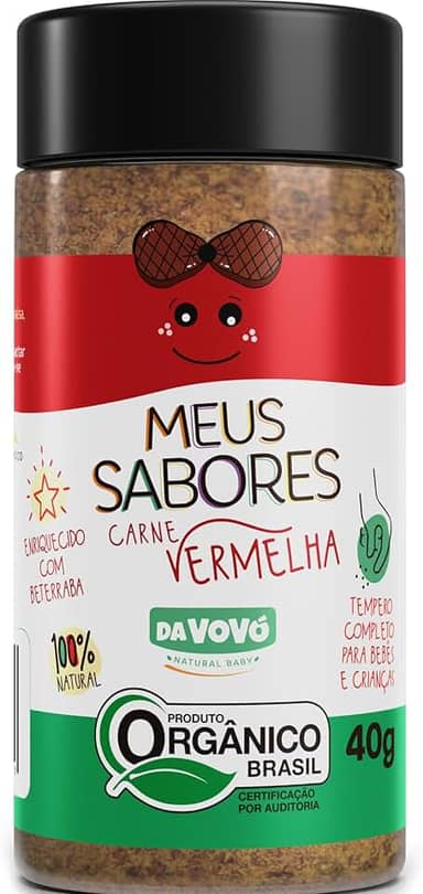 Da Vovó, Temperinho completo, Primeiro sabores, Para Carnes Vermelhas, Enriquecido com Beterraba, Ideal para bebês e crianças, Orgânico, 40 Gramas