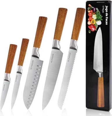 Jogo de Facas 5 Peças, 4CR13 Aço Inoxidável Afiado e Durável, Cabos antiderrapante, Corte Preciso para Cozinhas Domésticas, Inclui Faca de Chef, Santoku