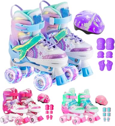 Patins Infantil Roller 4 Rodas Ajustável + Kit Proteção