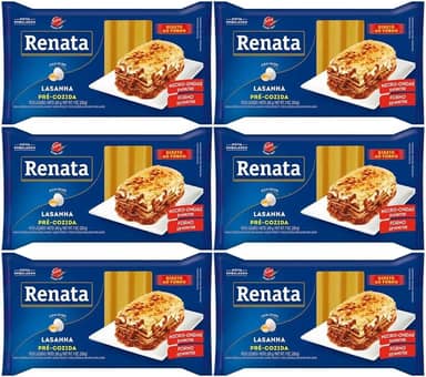 Kit com 6 Pacotes de Massa de Sêmola com Ovos para Lasanha Pré-Cozida de 200g cada - Renata