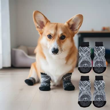 4 meias antiderrapantes para cães - botas de cachorro para evitar lamber patas, sapatos antiderrapantes para cães ao ar livre, ótimo para proteção de patas de cães
