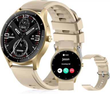 Smartwatch PEJE Relógio Smartwatch com Pulseira Extra - Tela Touch HD 1.28",À Prova d'Água IP68,Faz Chamadas Bluetooth,123+ Modos Esportivos,Bateria de 5-7 Dias,Compatível com iOS/Android.（Dourado）