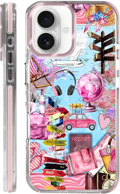 Capa para iPhone 16 Plus, [compatível com MagSafe], design de capa de celular com mapa do mundo, para mulheres e meninas, capa magnética transparente - proteção fina, elegante e à prova de