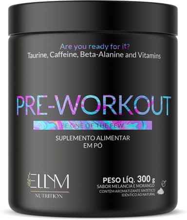 Pré Treino 300g Morango e Melancia Ellym Nutrition Beta Alanina Taurina Cafeina L-Arginina Pre Workout