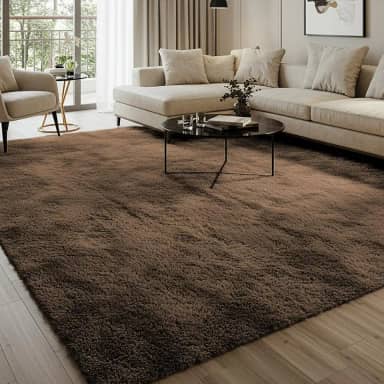 Tapete Felpudo Luxo, 230x200 cm, Base Antiderrapante, Retangular, Macio e Confortável para Sala e Quarto (Marrom)