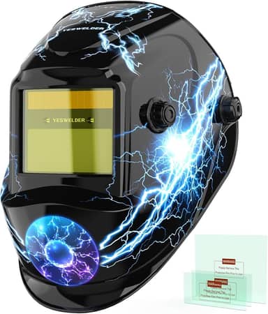 YESWELDER Capacete de soldagem de escurecimento automático, bloqueio de luz azul, capa de solda movida a energia solar de cor verdadeira 1/1/1/1 com 2 sensores de arco, máscara de soldador de sombra