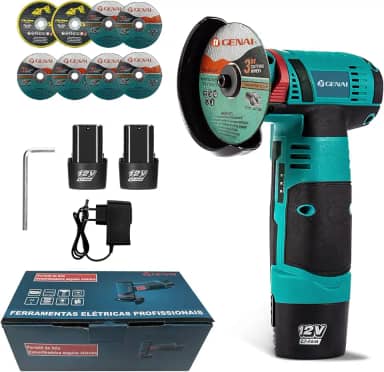 IIGENAI Ferramenta de Lixar e Cortar Esmerilhadeira Lixadeira Sem Fio Portátil Esmerilhadeira 12V 1500 220V (2 Bateria + 8 Pcs Discos de Corte)