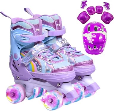 Patins Infantil 4 Rodas, Patins Quad, Patins Infantil Menina, Ajustável em 4 Tamanhos, com Bolsa e Kit Proteção, Ideal para meninas, meninos e iniciante