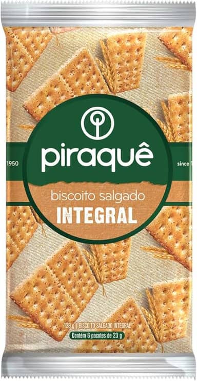 Pack Biscoito Integral Piraquê Pacote 138g 6 Unidades