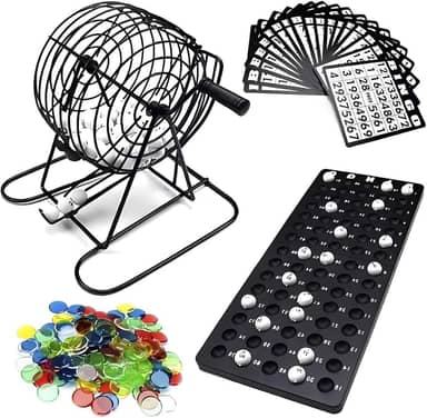 Genérico Jogo de Bingo Loto, Globo de Metal, Tabuleiro Semi Profissional para 18 Jogadores, Idade Mínima 60 Anos