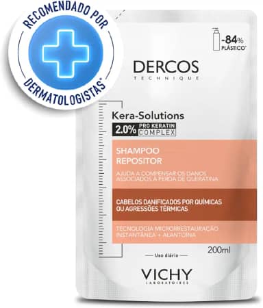 Vichy Dercos Kera-Solutions Shampoo Repositor, Repara Cabelos Danificados por Químicas e Calor, Reduz os Danos, Ação Antifrizz por 48h, com Pro-Keratin Complex, 300ml
