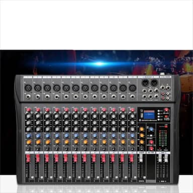 VEDO Mesa de som 12 canal, Small Stage Bluetooth USB MP3, entrada 48V Phantom Power DJ Karaoke Mobile Live High Power Mixer Professional 12 Channel Studio Audio Mixer 110V/220V 12 canais