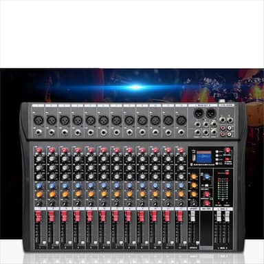 VEDO Mesa de som 12 canal, Small Stage Bluetooth USB MP3, entrada 48V Phantom Power DJ Karaoke Mobile Live High Power Mixer Professional 12 Channel Studio Audio Mixer 110V/220V 12 canais