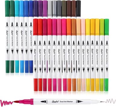 Caneta Ponta Fina Canetinhas para Pintar Canetas Brush Pen Kit 2 em 1 Profissional para Lettering Caligrafia e Desenho Canetinha 24 cores Coloridas Dual Tip Branca para Artistas Estudantes e Adultos
