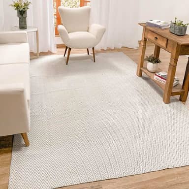 Tapete Grande 2x3m para Sala Quarto Cru e Cinza Neutro 100% Algodão Base Antiderrapante Minimalista Rústico Chic Moderno Sem Pelo Fácil de Limpar Lavável (Cinza)