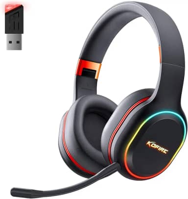 KOFIRE Fone de ouvido para jogos sem fio de 2,4 GHz/fone de ouvido Bluetooth para Nintendo Switch, PC, PS5, PS4, feedback de vibração com microfone com cancelamento de ruído, luz LED - preto