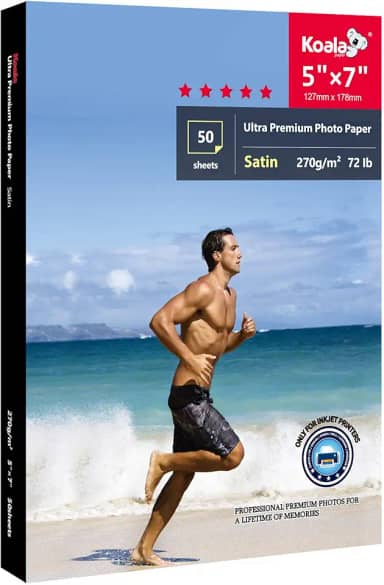 Papel fotográfico Koala ultra premium de cetim pesado 18,3 kg para impressora a jato de tinta, 50 folhas, 5x7''-Stain, 5"x7"