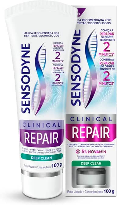 Sensodyne NOVO Creme Dental para Sensibilidade Clinical Repair Deep Clean com Flúor, Reparação dos Dentes Sensíveis, 100g