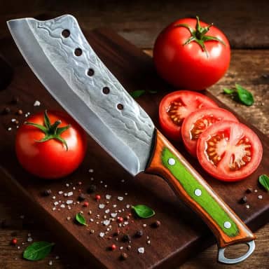 Cutelo Profissional Aço Inox Texturizado Faca de Churrasco Artesanal Cabo Ergonômico Esmeralda Full Tang Acompanha Bainha de Couro Premium