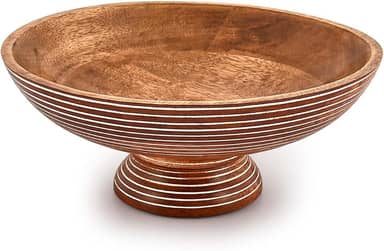 Tigela de salada de madeira de manga perfeita para salada, tigela de salada de legumes e centro de mesa decorativa para casa e festa, tigelas fofas para molhos, molhos, sorvete (30 x 30 x 12