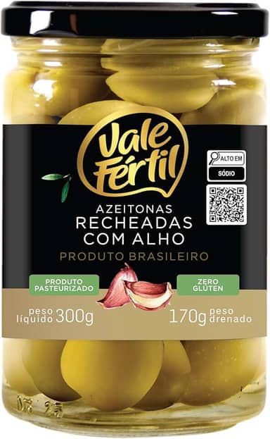 Vale Fértil Azeitona Verde Em Conserva Recheio Alho Vidro 170G Pequeno
