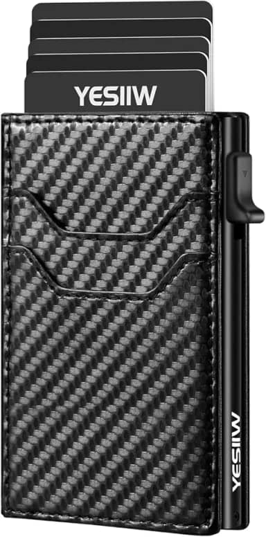 Carteira masculina fina com proteção RFID, porta-cartões, minimalistas com janela de identidade, presentes para homens marido e pai