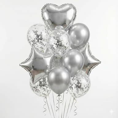 Balão Kit Buquê Estrela e Coração 10 Peças (Prata)