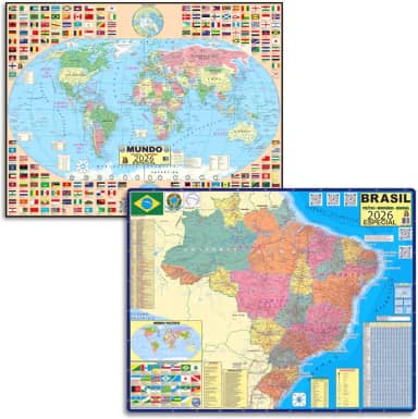 Mapa Do Brasil Mundi Politico Planisfério Escolar Poster Geográfico Mundo