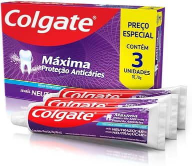 Colgate Creme Dental Máxima Proteção Anticáries mais Neutraçúcar 70g Promo Leve 3 Pague 2