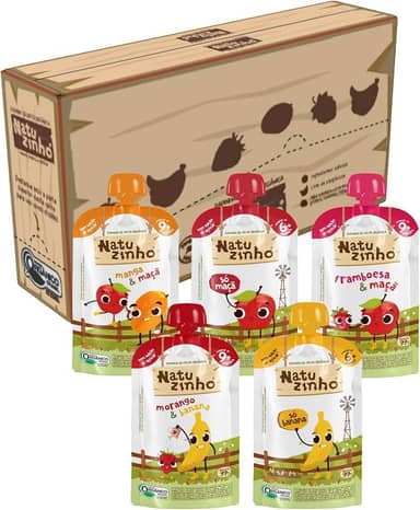 Natuzinho, Papinha Orgânica para Bebê, Kit com 5 Sabores (1 unidade de cada), Sem Açúcar, Aditivos ou Conservantes, Ideal para Introdução Alimentar, 99g cada