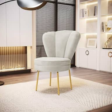 Cadeira Decor Estofada para Estudio de Beleza Maquiagem Tecido Veludo Pés de Ferro (Bege)