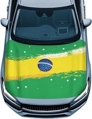 GOSTONG Capa de capô de veículo à prova d'água com estampa de bandeira do Brasil para a maioria dos carros, Sedan, SUV, acessórios externos automotivos para mulheres e homens