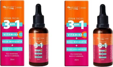 ZKMAGIC Kit 2 Unidades - Serum Facial 3 Em 1 Vitamina + C Rosa Mosqueta + Ácido Hialurônico - Pele Hidratada Macia E Iluminada 30Ml Max Love.
