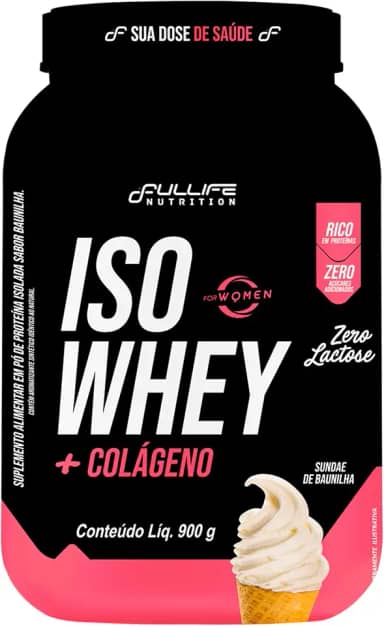 Fullife Nutrition, Iso Whey + Colágeno, For Women, Zero açúcar e lactose, Sabor Sundae de Baunilha, Pote, 900 Gramas • 23 Doses