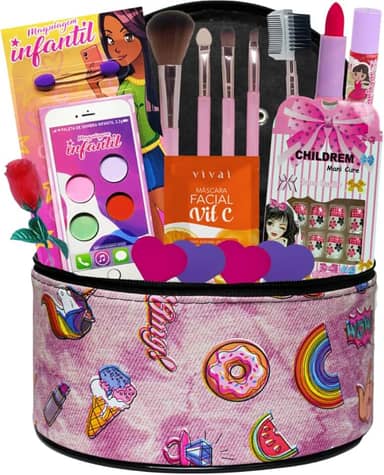 Maquiagem Kits Com Maletinha Completa De Make Infantil Cores Vibrantes Bolsa Fofa Paleta de Sombras Batom Pincéis Máscara Facial Para Crianças