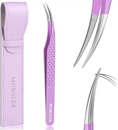 MORGLES Pinças de isolamento, extensões de cílios, pinças de extensão de cílios curvadas para isolamento de volume de cílios com bolsa, roxo