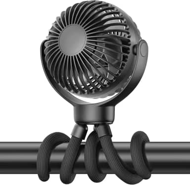 Mini ventilador portátil para carrinho de bebê – Ventilador pessoal flexível de 3 velocidades com clipe para dormir na cama, bateria recarregável, acessórios de esteira, refrigerador, itens
