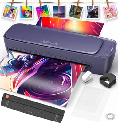 QFUN Plastificadora e Laminadora A3 Silenciosa para Casa, Escola e Pequenos Negócios, Emplastificadora Multifuncional com Corte, Canto Arredondado e Painel Touch, Violeta, 220V